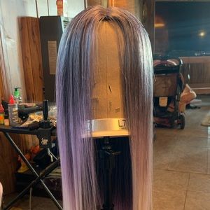 Synthetic purple & white handmade wig